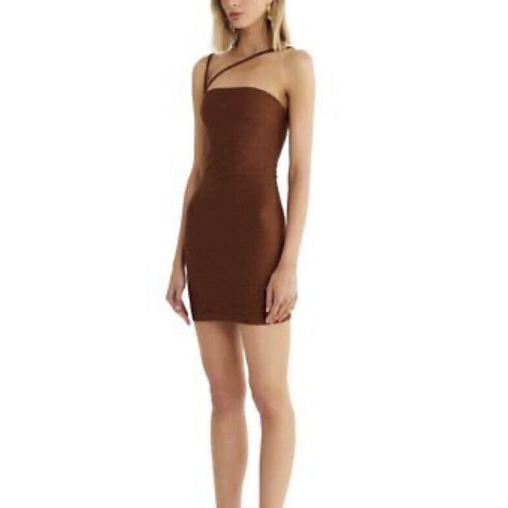 Rumer Penelope Mini Drss Size Medium Cocoa Brown Ribbed Stretched